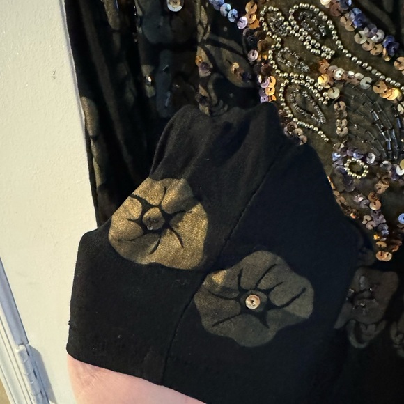 Y2K Embellished Beaded Butterfly Sparkle Black Floral Women's Top One Size VTG - Picture 6 of 15